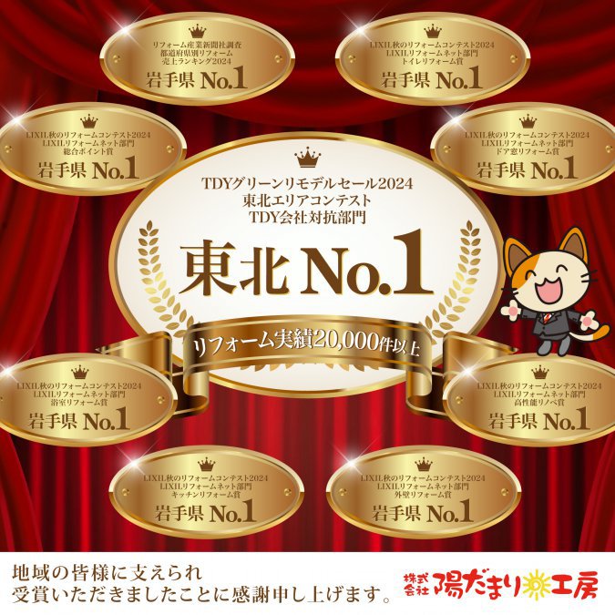 東北ナンバー１ 岩手ナンバー１受賞の御礼