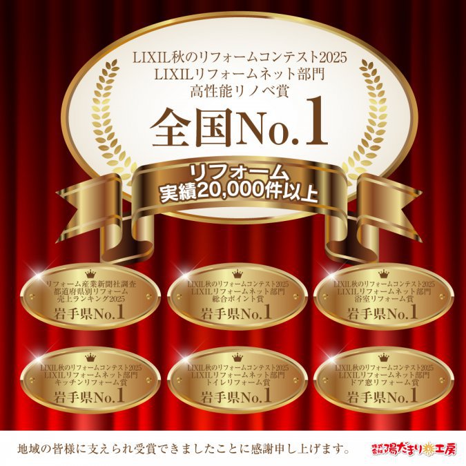 全国ナンバー１ 岩手ナンバー１ 受賞の御礼