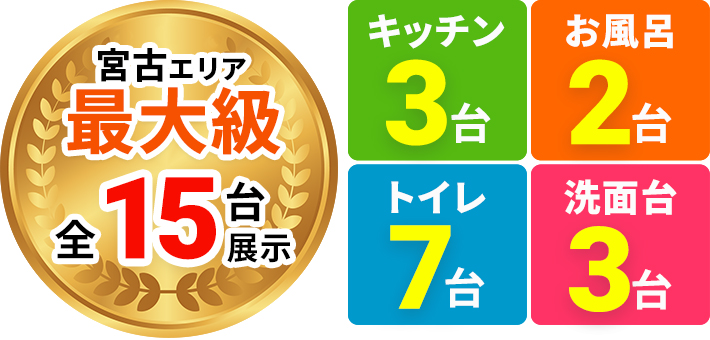 総台数15台,キッチン3台,お風呂2台,トイレ7台,洗面台3台